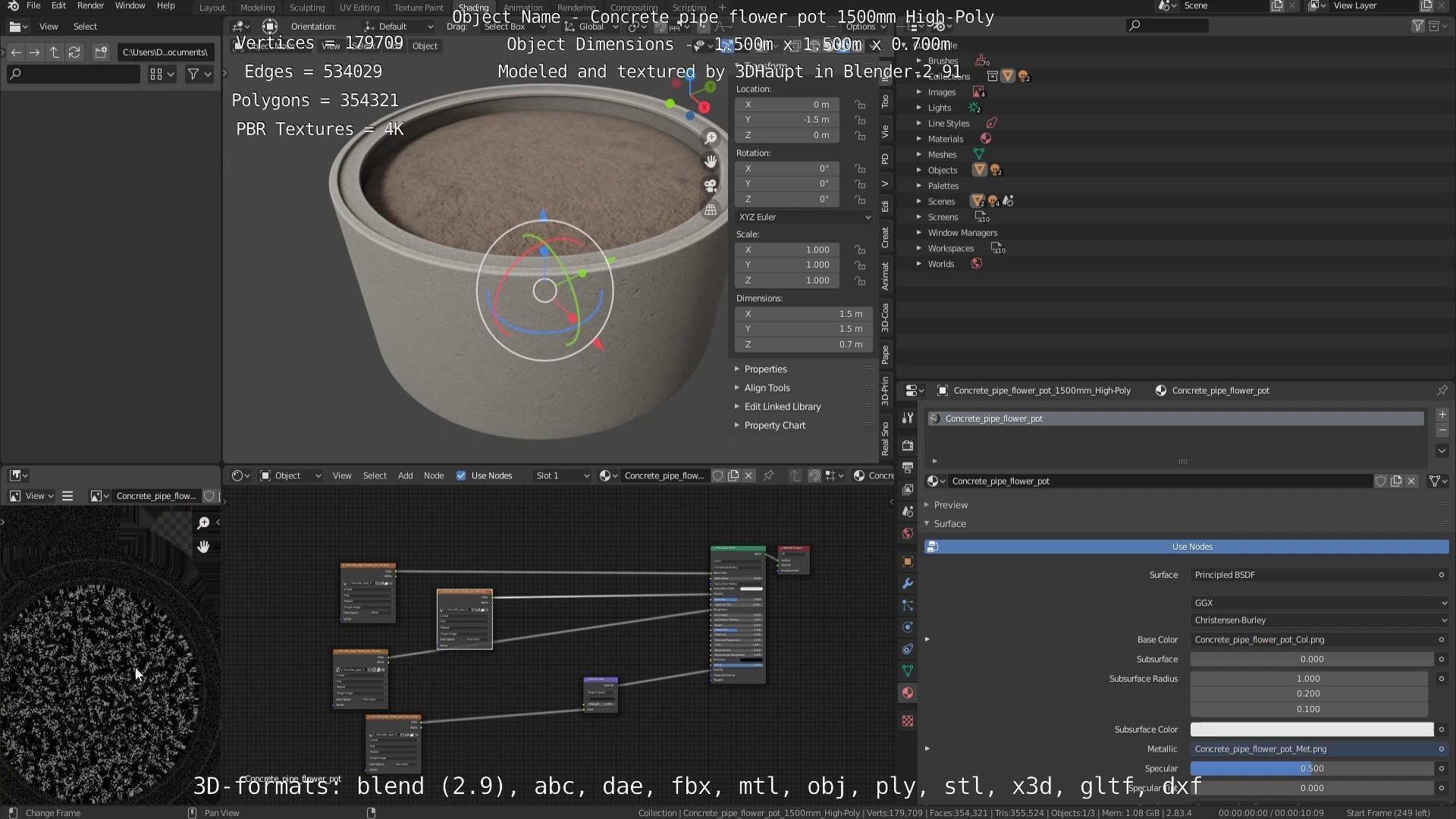 Concrete Pipe Flower Pot 1500mm High-Poly 3D model_82