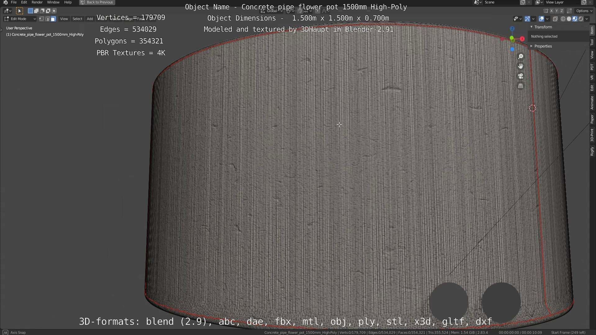 Concrete Pipe Flower Pot 1500mm High-Poly 3D model_114