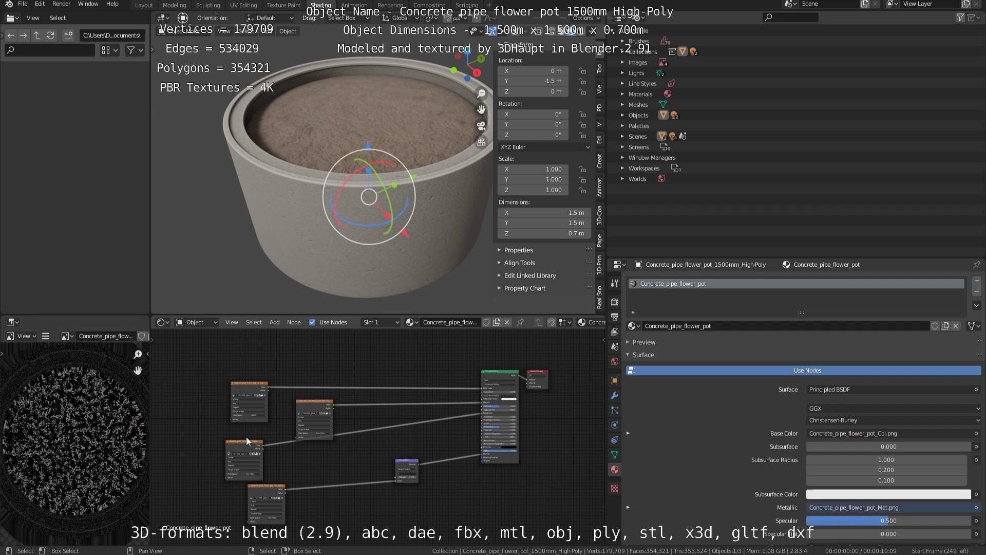 Concrete Pipe Flower Pot 1500mm High-Poly 3D model_86