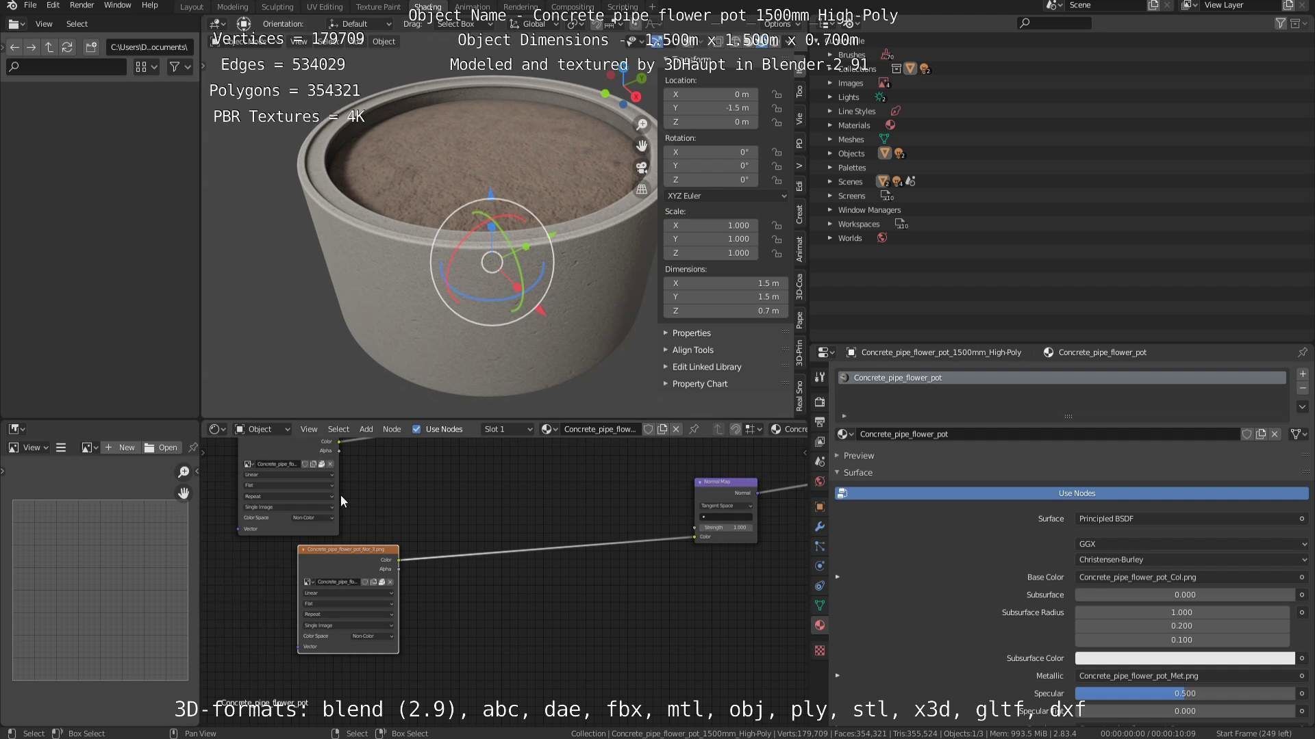 Concrete Pipe Flower Pot 1500mm High-Poly 3D model_62