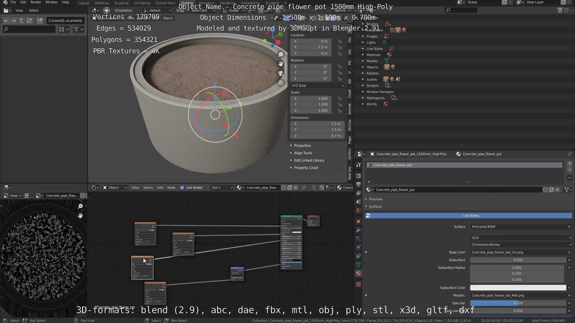 Concrete Pipe Flower Pot 1500mm High-Poly 3D model_88