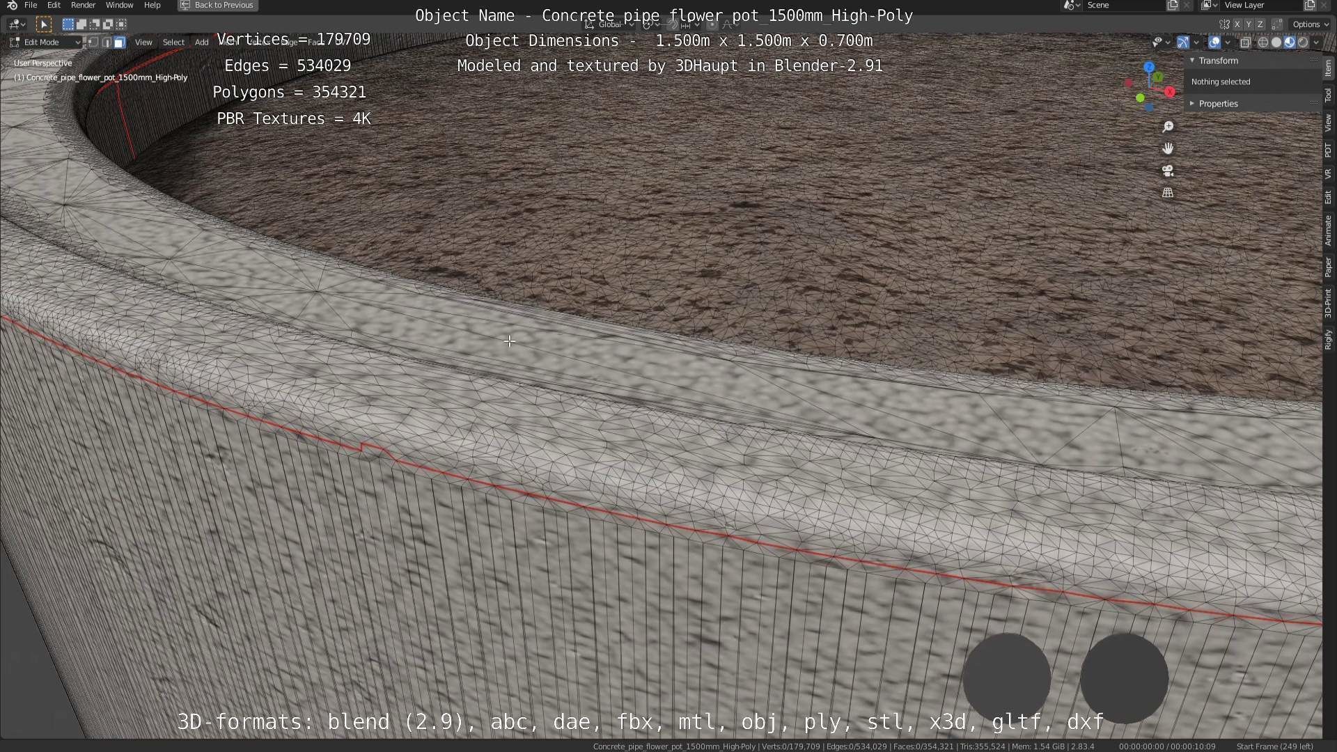 Concrete Pipe Flower Pot 1500mm High-Poly 3D model_17