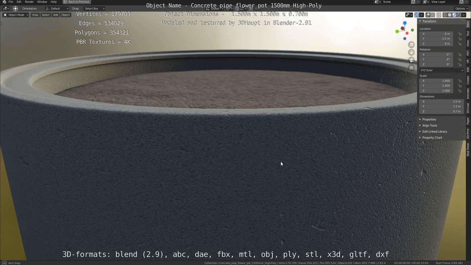 Concrete Pipe Flower Pot 1500mm High-Poly 3D model_44