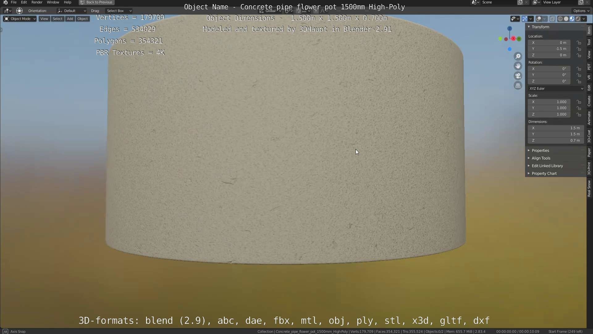 Concrete Pipe Flower Pot 1500mm High-Poly 3D model_89