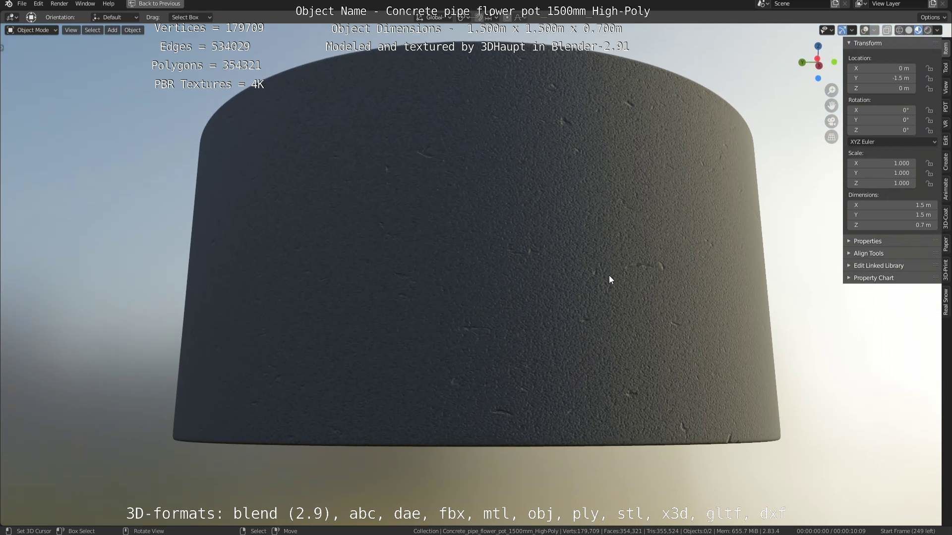 Concrete Pipe Flower Pot 1500mm High-Poly 3D model_38