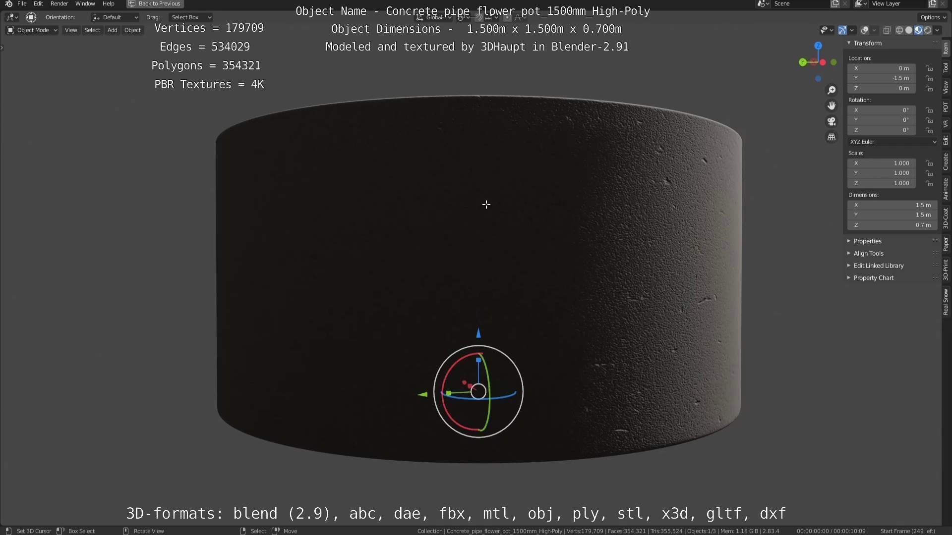 Concrete Pipe Flower Pot 1500mm High-Poly 3D model_12