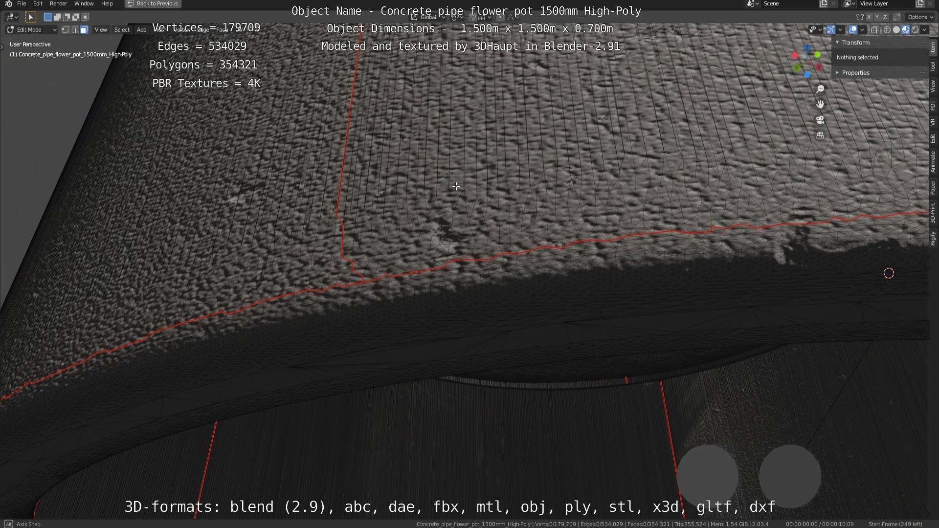 Concrete Pipe Flower Pot 1500mm High-Poly 3D model_105