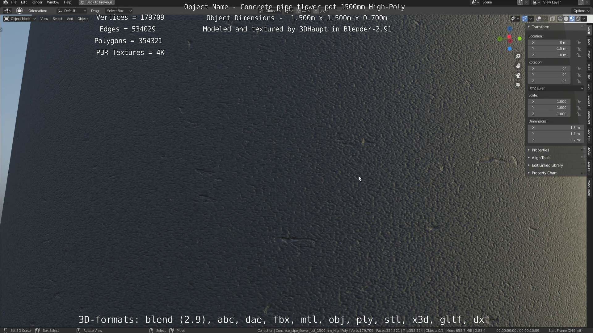 Concrete Pipe Flower Pot 1500mm High-Poly 3D model_40