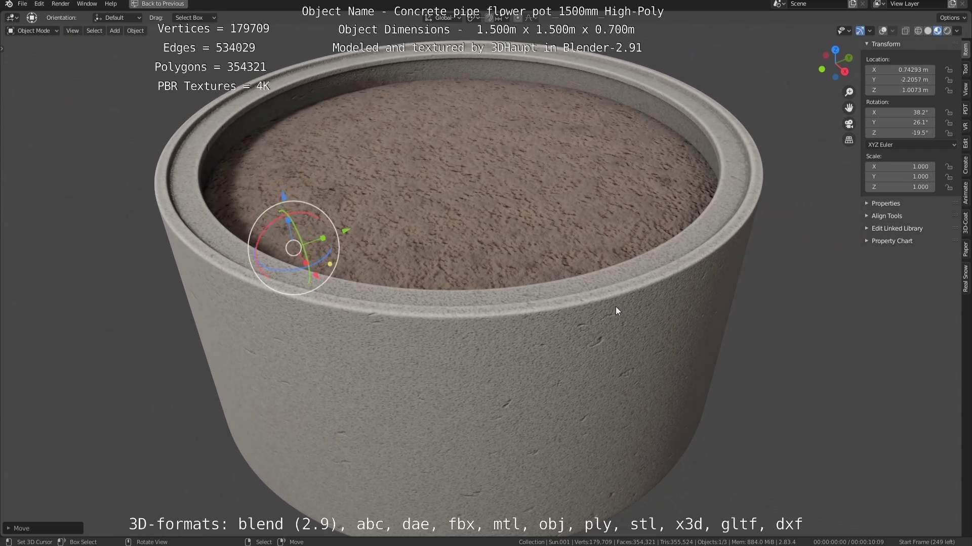 Concrete Pipe Flower Pot 1500mm High-Poly 3D model_55