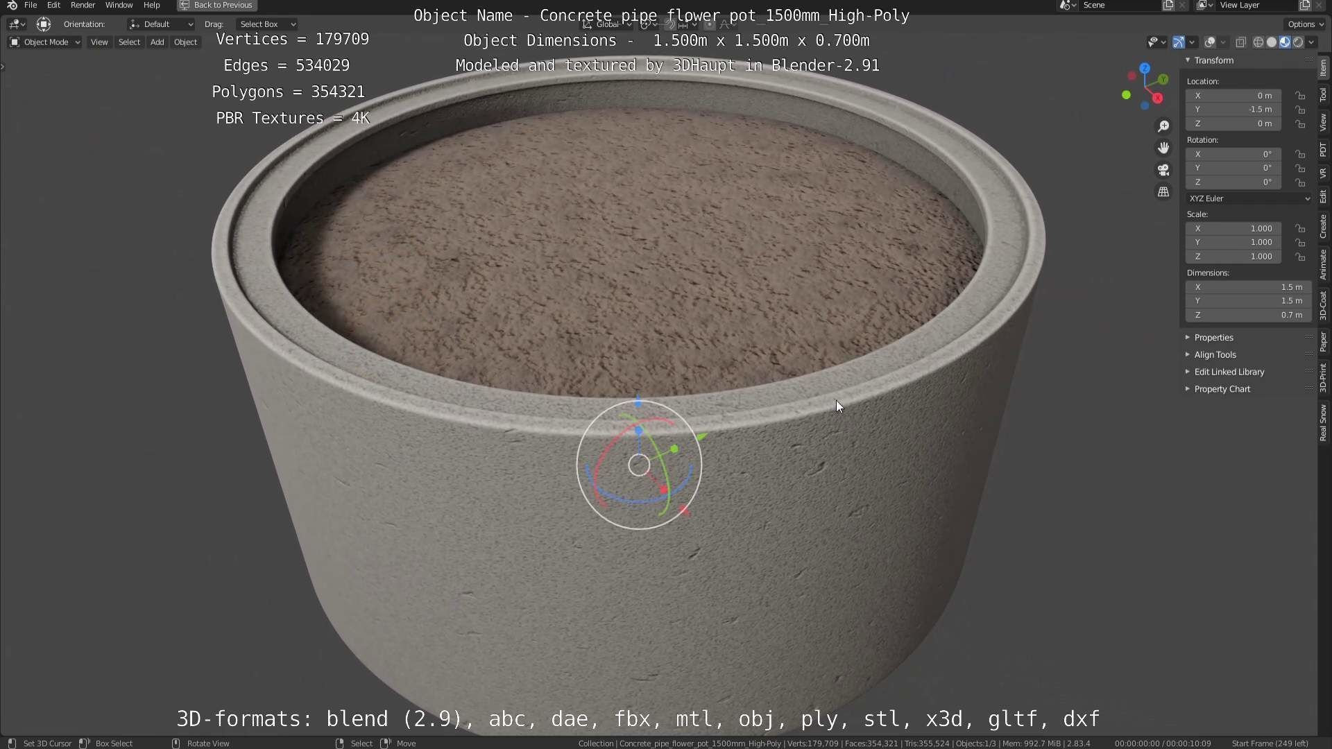 Concrete Pipe Flower Pot 1500mm High-Poly 3D model_58