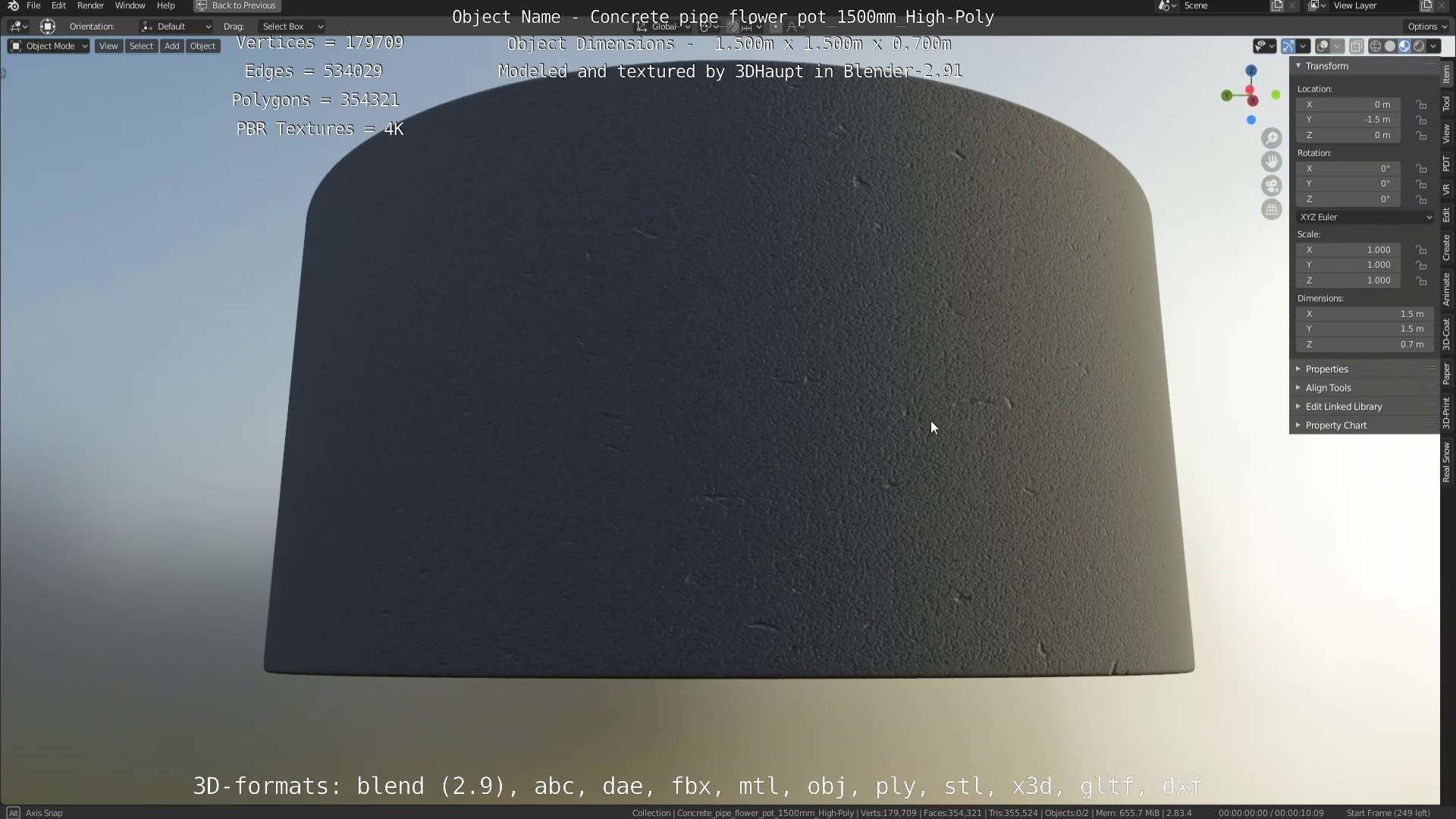 Concrete Pipe Flower Pot 1500mm High-Poly 3D model_37