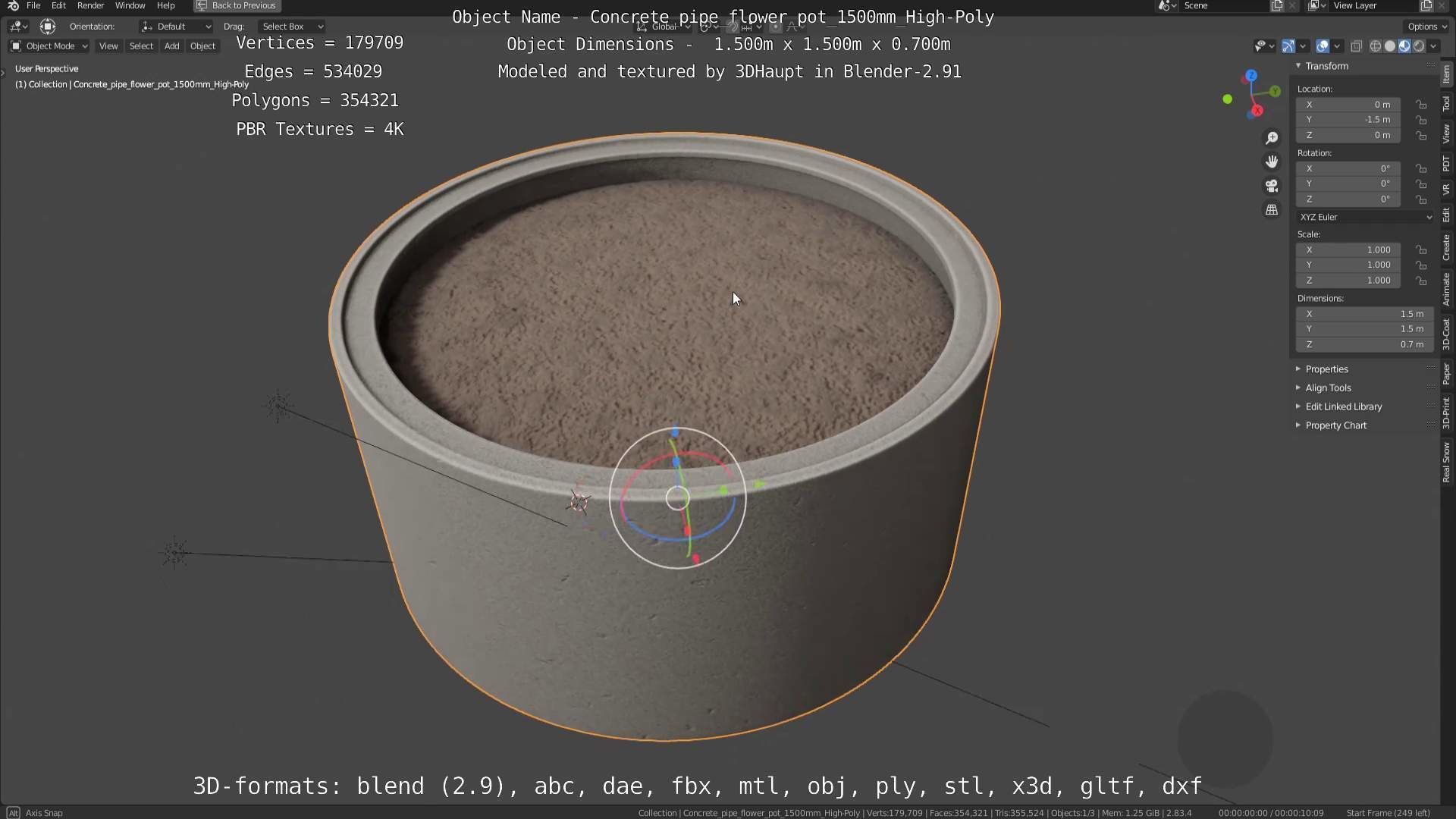 Concrete Pipe Flower Pot 1500mm High-Poly 3D model_126