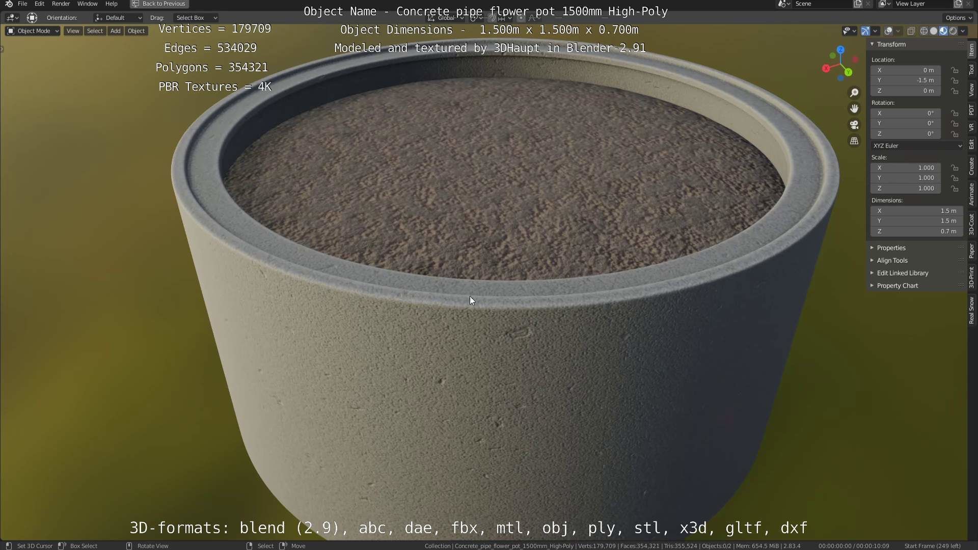 Concrete Pipe Flower Pot 1500mm High-Poly 3D model_56