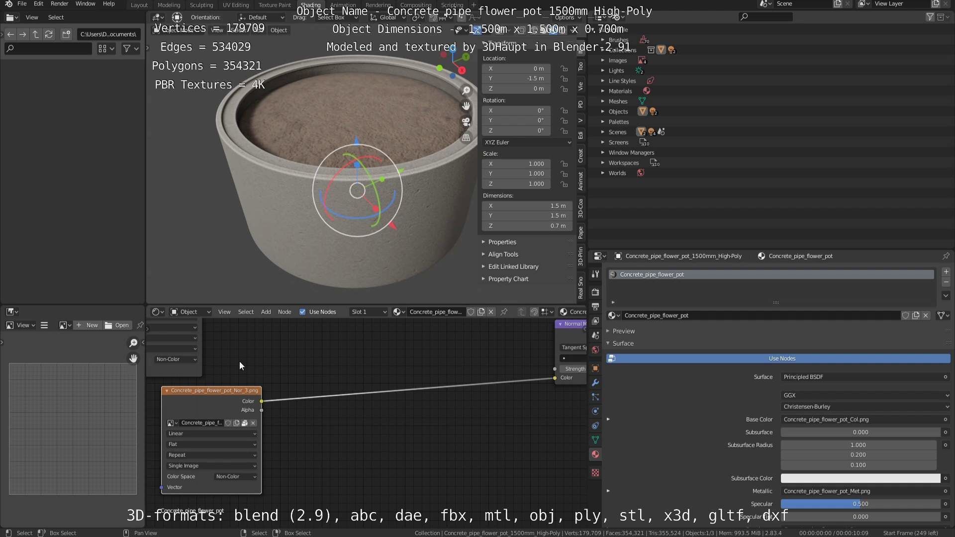 Concrete Pipe Flower Pot 1500mm High-Poly 3D model_61