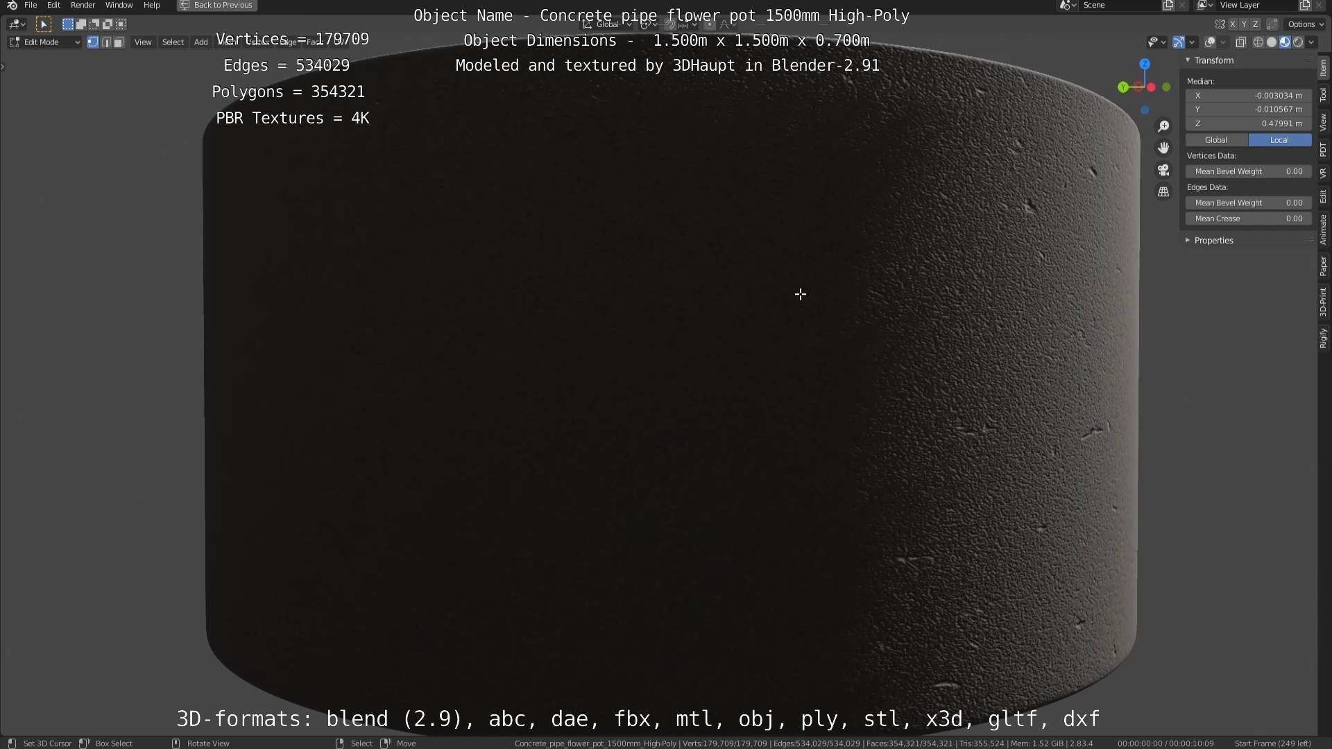 Concrete Pipe Flower Pot 1500mm High-Poly 3D model_98