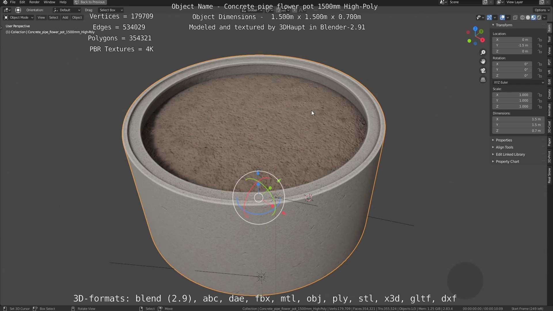 Concrete Pipe Flower Pot 1500mm High-Poly 3D model_125