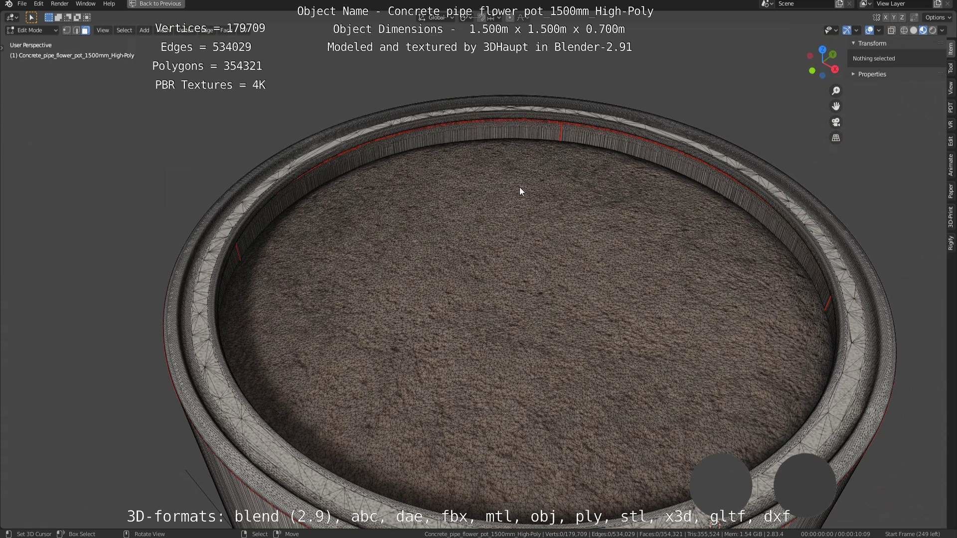 Concrete Pipe Flower Pot 1500mm High-Poly 3D model_121