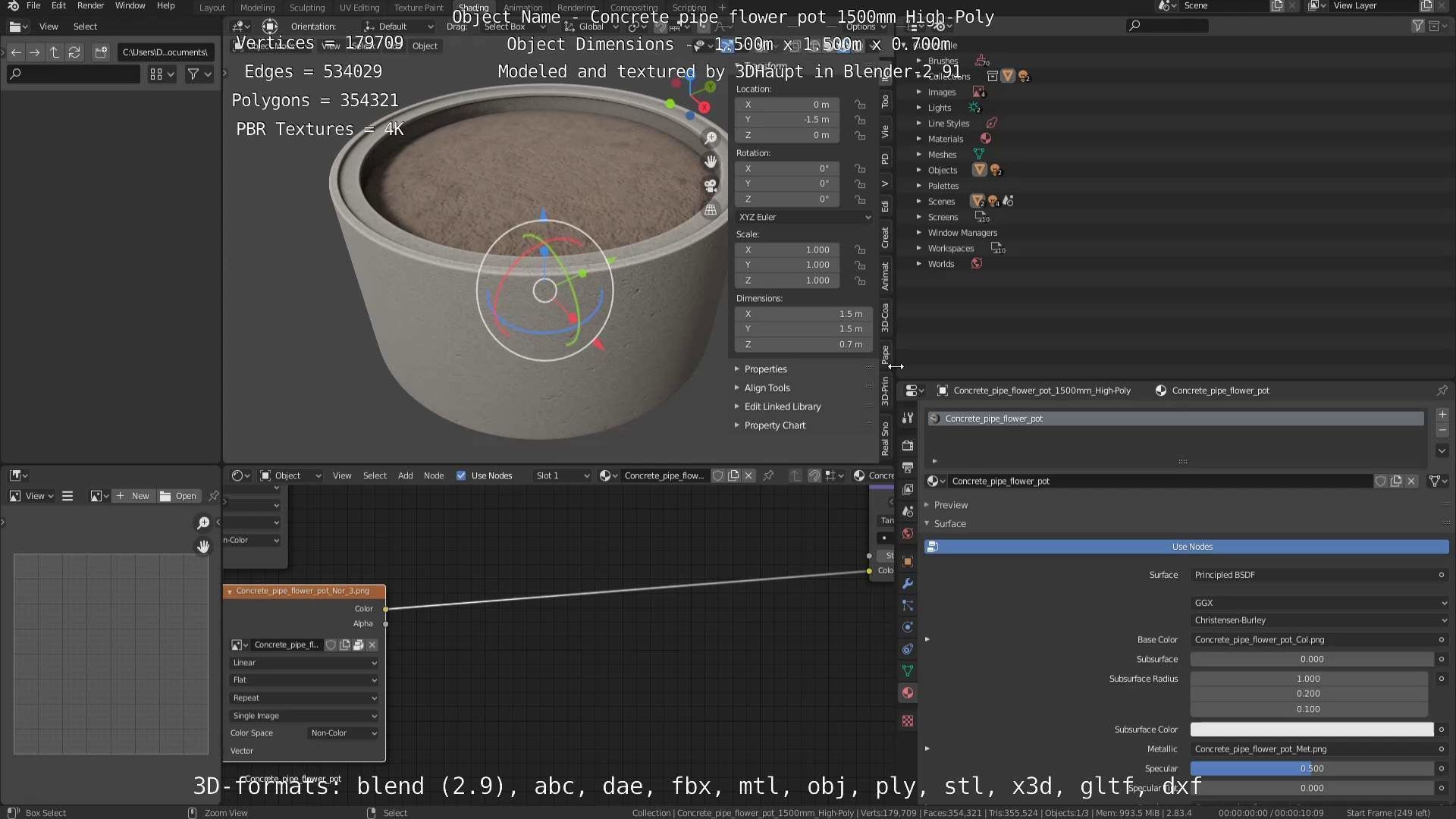 Concrete Pipe Flower Pot 1500mm High-Poly 3D model_33