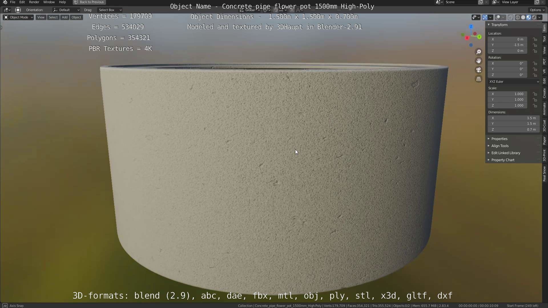 Concrete Pipe Flower Pot 1500mm High-Poly 3D model_67