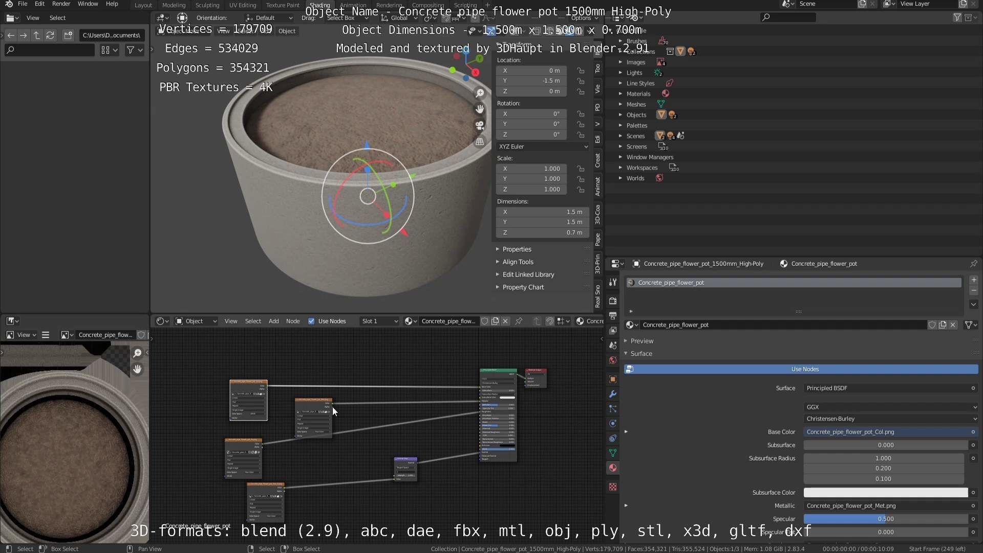 Concrete Pipe Flower Pot 1500mm High-Poly 3D model_77