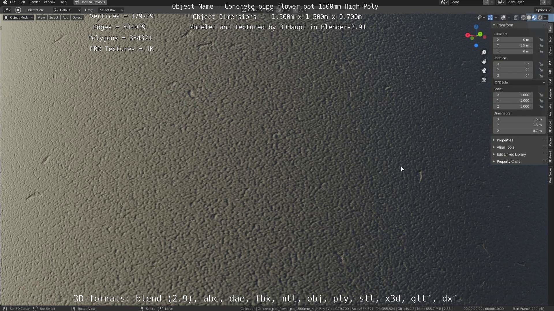 Concrete Pipe Flower Pot 1500mm High-Poly 3D model_51