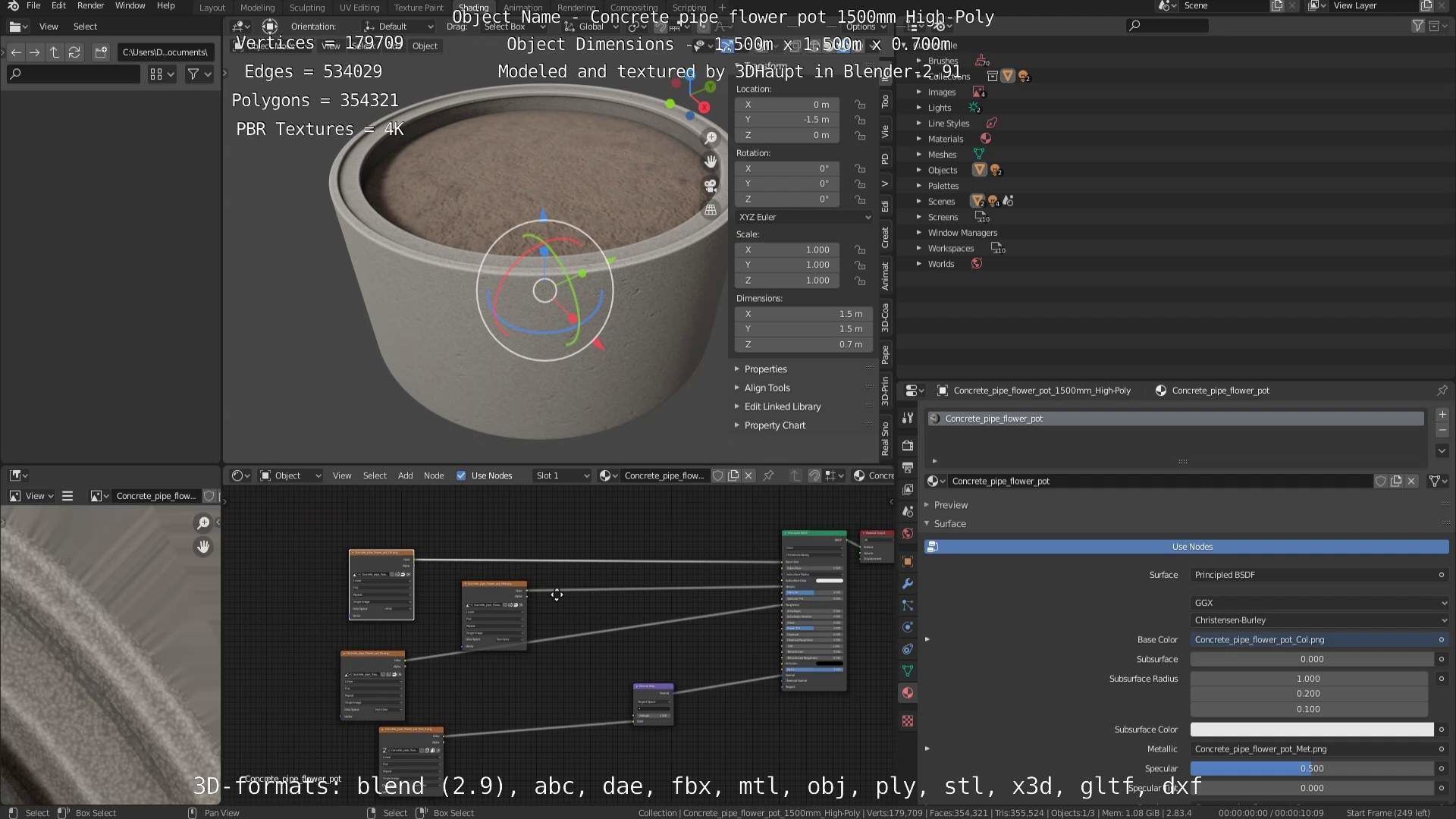 Concrete Pipe Flower Pot 1500mm High-Poly 3D model_70