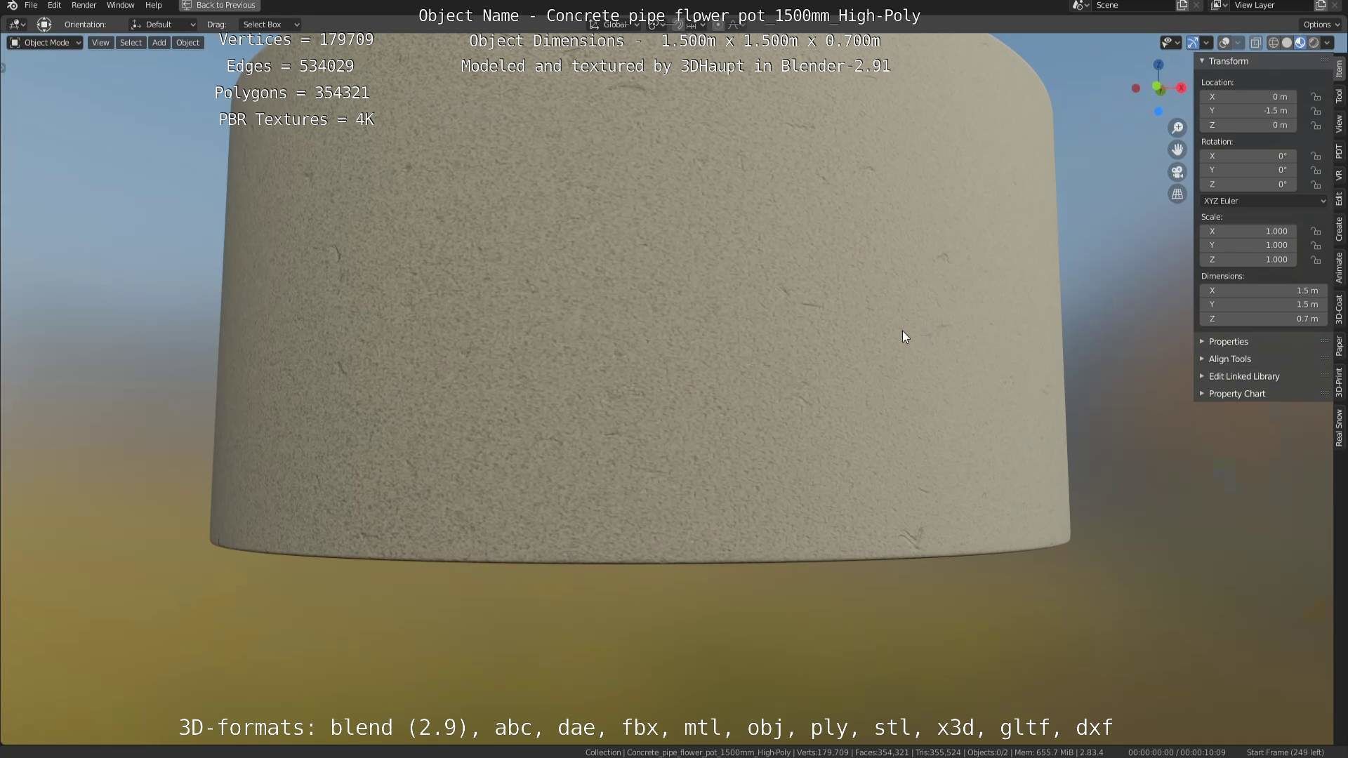 Concrete Pipe Flower Pot 1500mm High-Poly 3D model_22