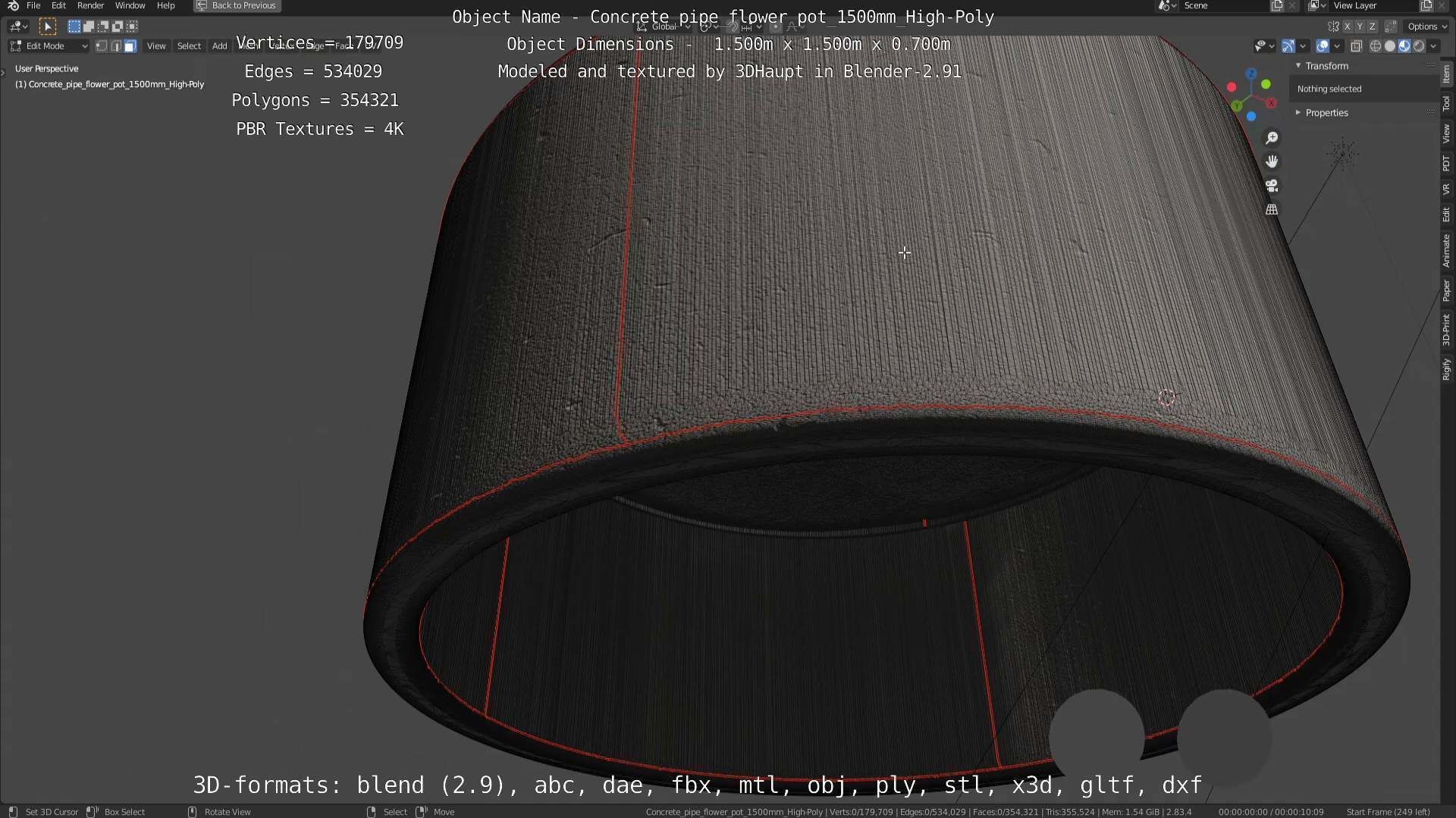 Concrete Pipe Flower Pot 1500mm High-Poly 3D model_112