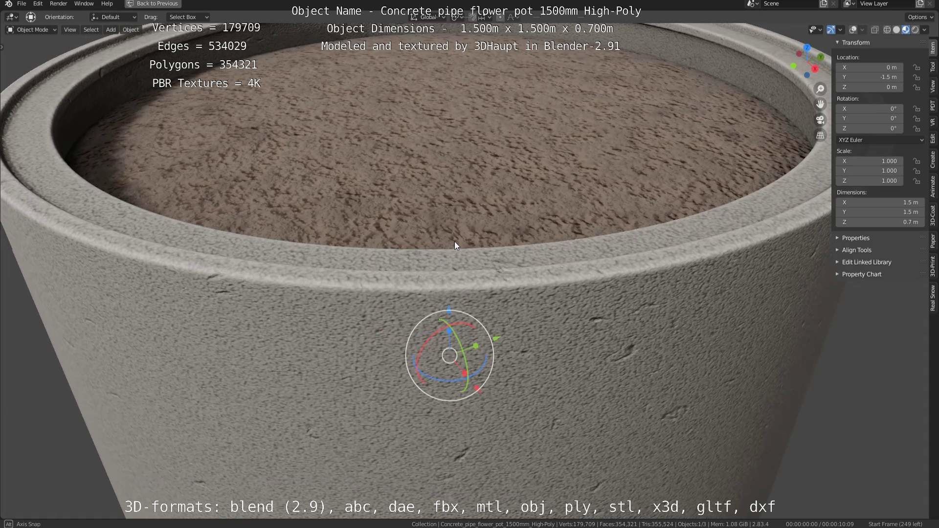 Concrete Pipe Flower Pot 1500mm High-Poly 3D model_8