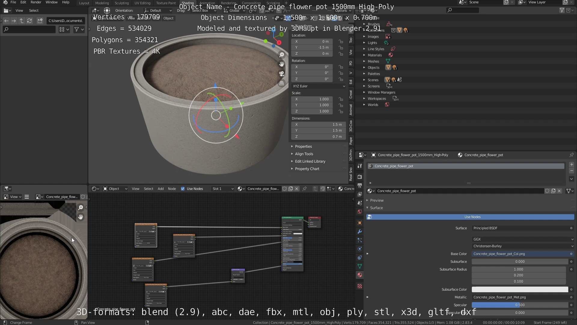 Concrete Pipe Flower Pot 1500mm High-Poly 3D model_76