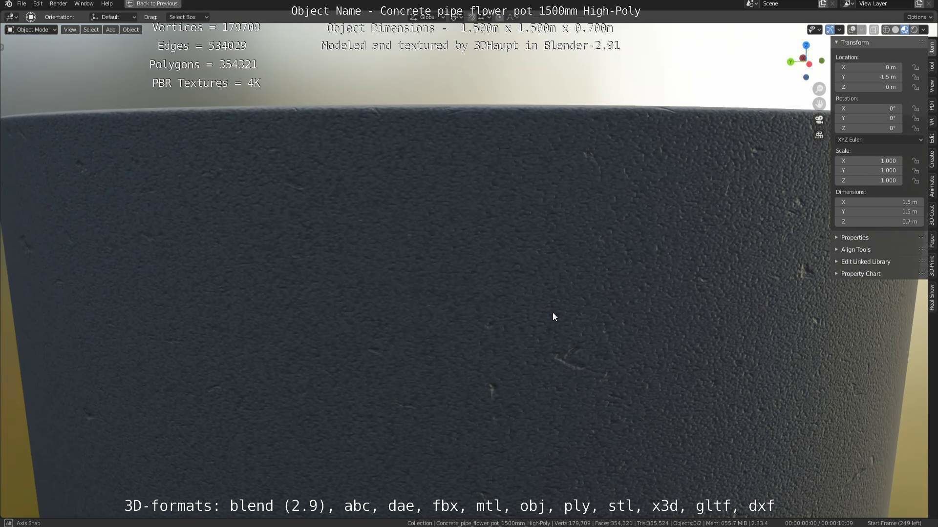 Concrete Pipe Flower Pot 1500mm High-Poly 3D model_43