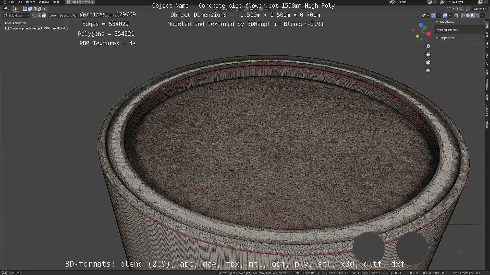 Concrete Pipe Flower Pot 1500mm High-Poly 3D model_116