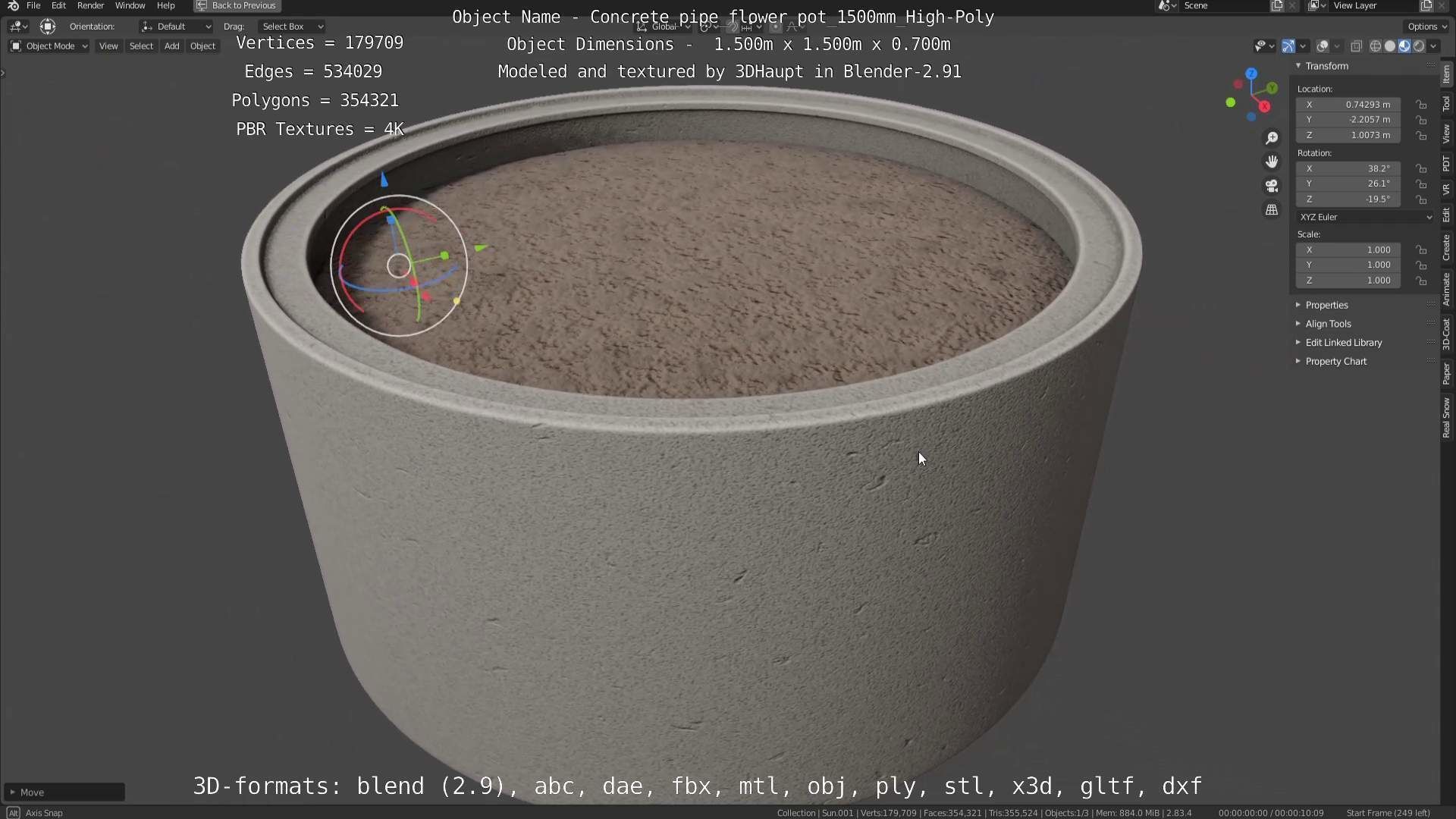 Concrete Pipe Flower Pot 1500mm High-Poly 3D model_54