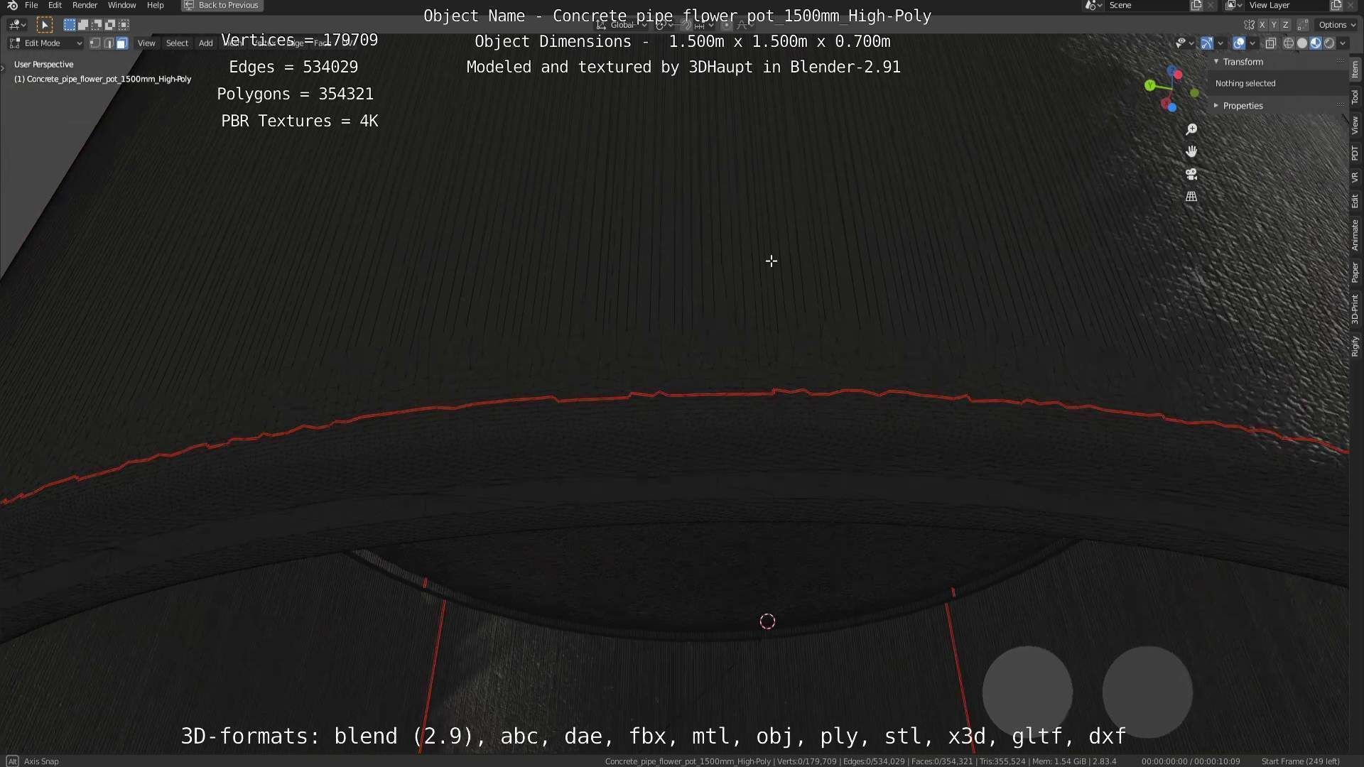 Concrete Pipe Flower Pot 1500mm High-Poly 3D model_18