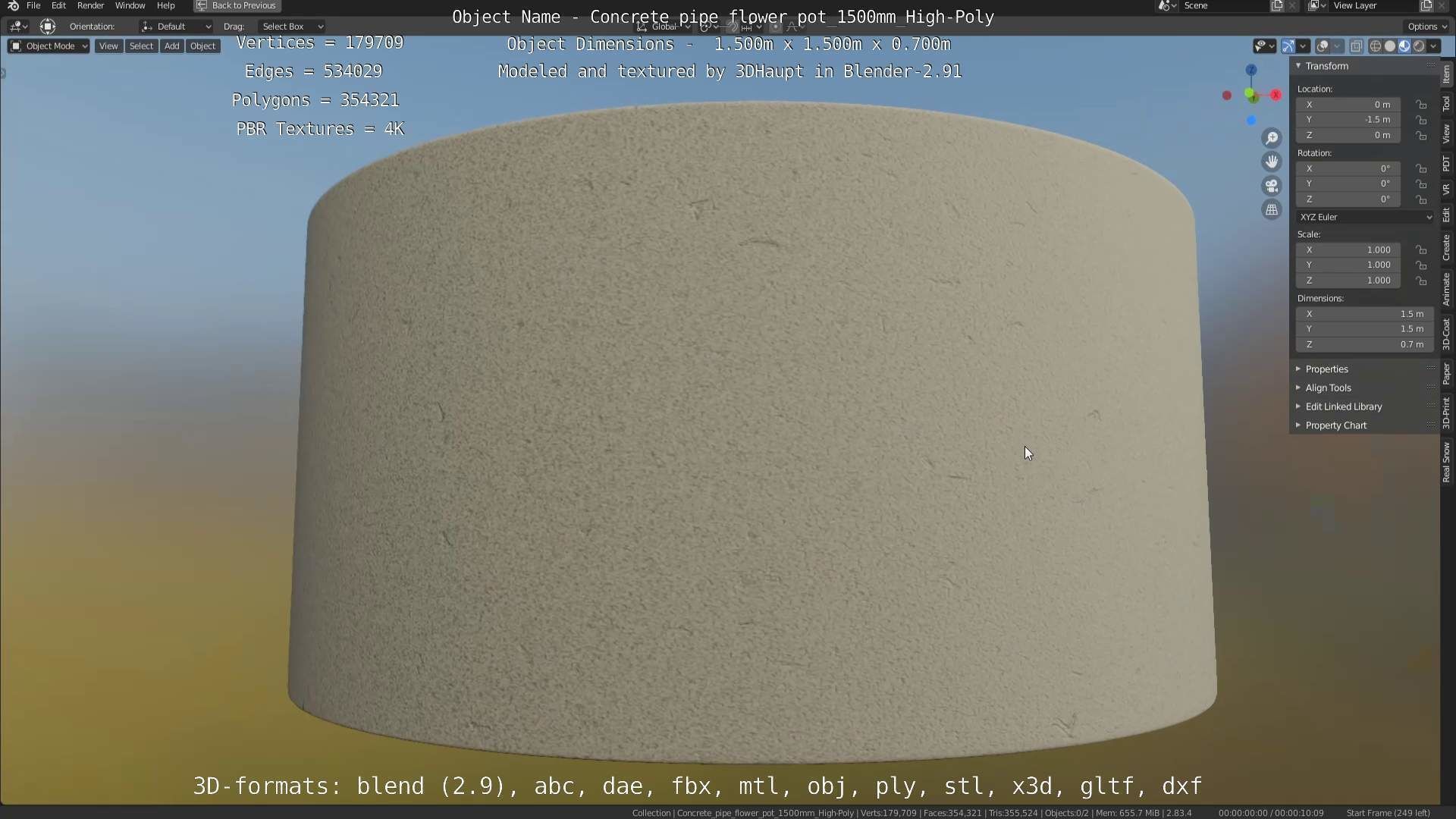 Concrete Pipe Flower Pot 1500mm High-Poly 3D model_111