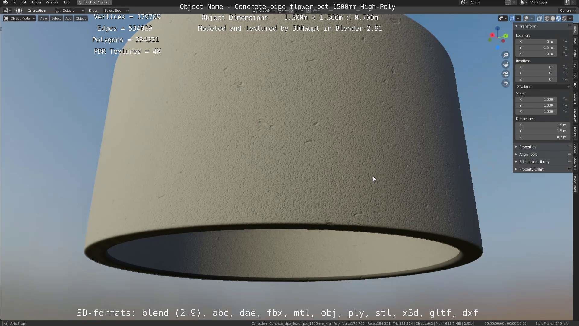 Concrete Pipe Flower Pot 1500mm High-Poly 3D model_53