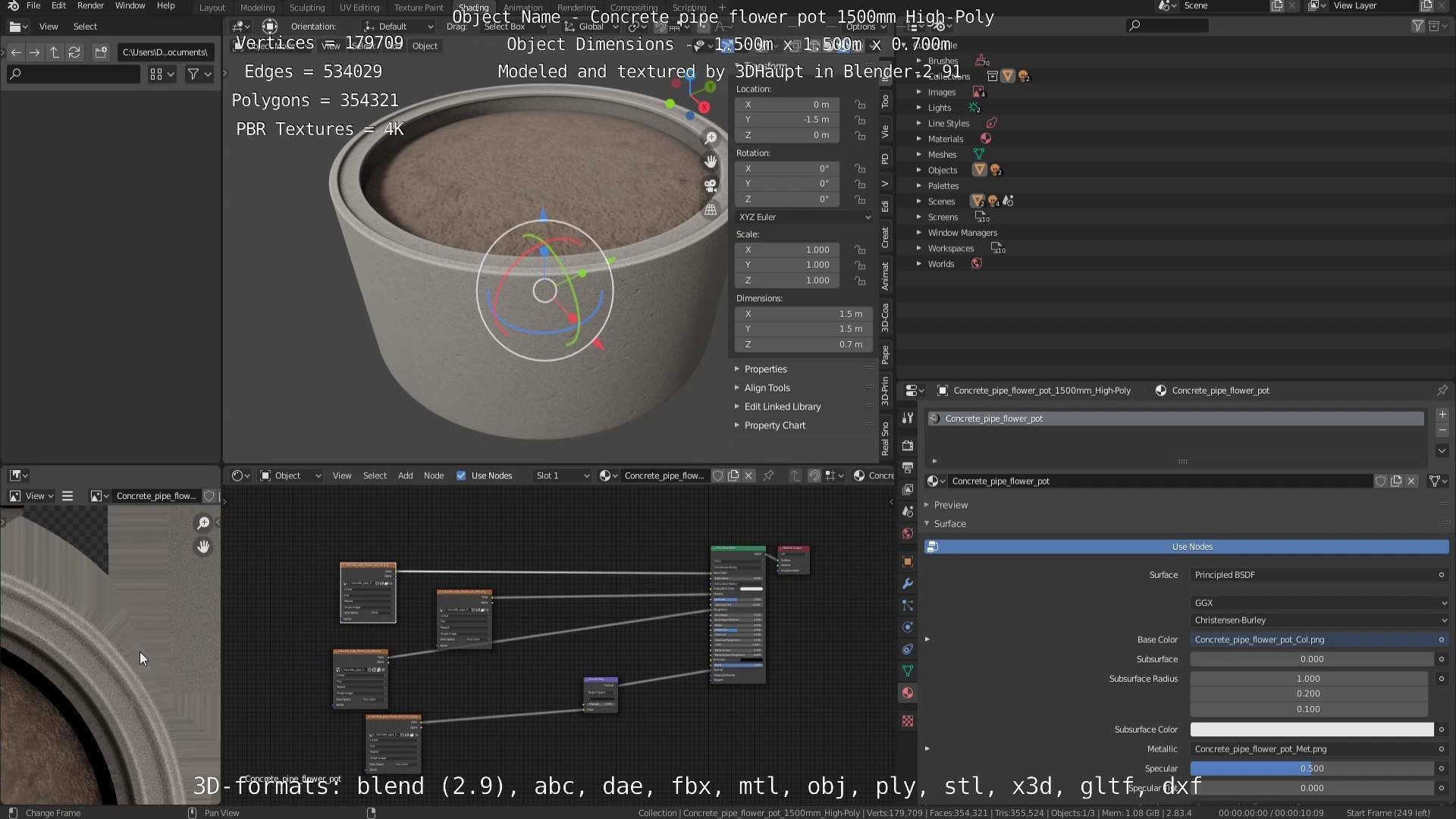 Concrete Pipe Flower Pot 1500mm High-Poly 3D model_73