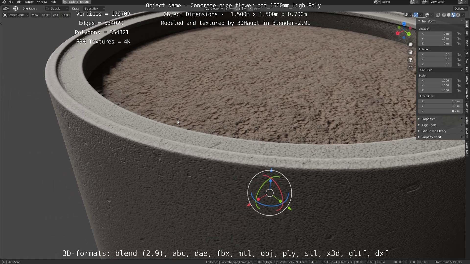 Concrete Pipe Flower Pot 1500mm High-Poly 3D model_9