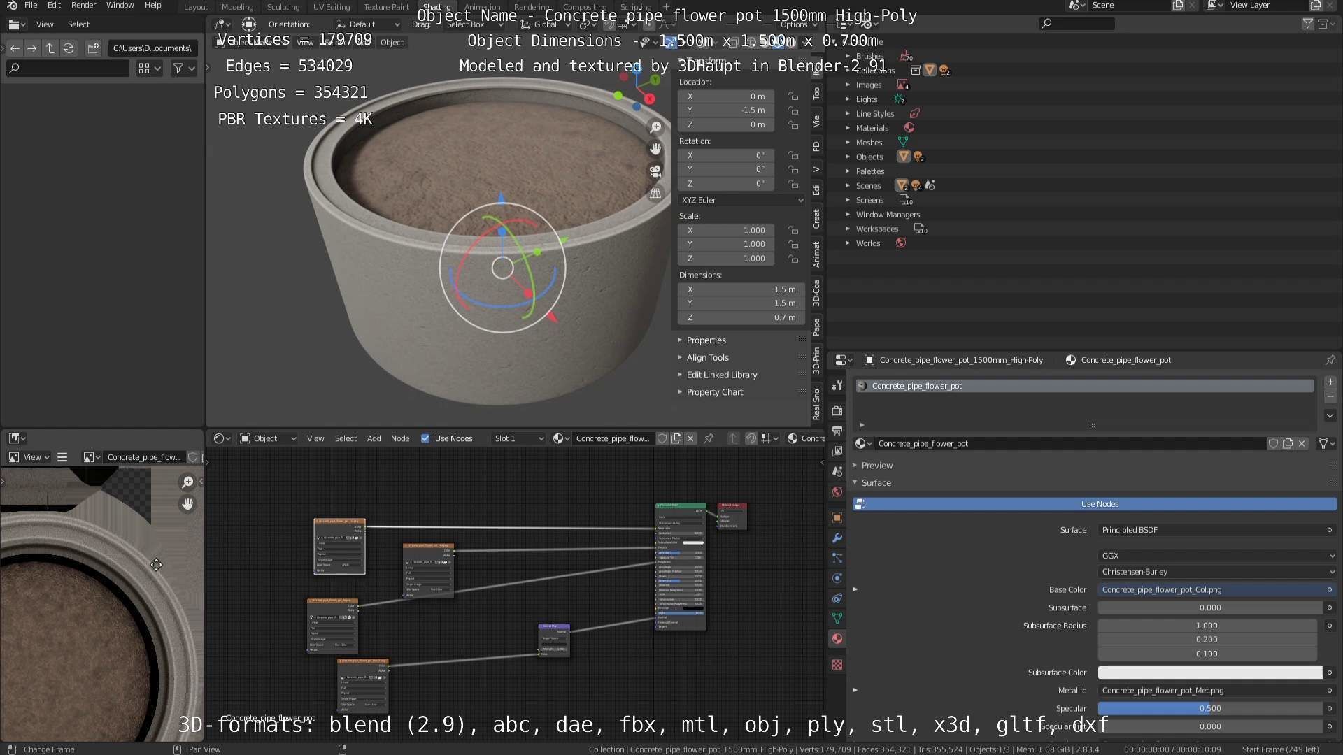 Concrete Pipe Flower Pot 1500mm High-Poly 3D model_75