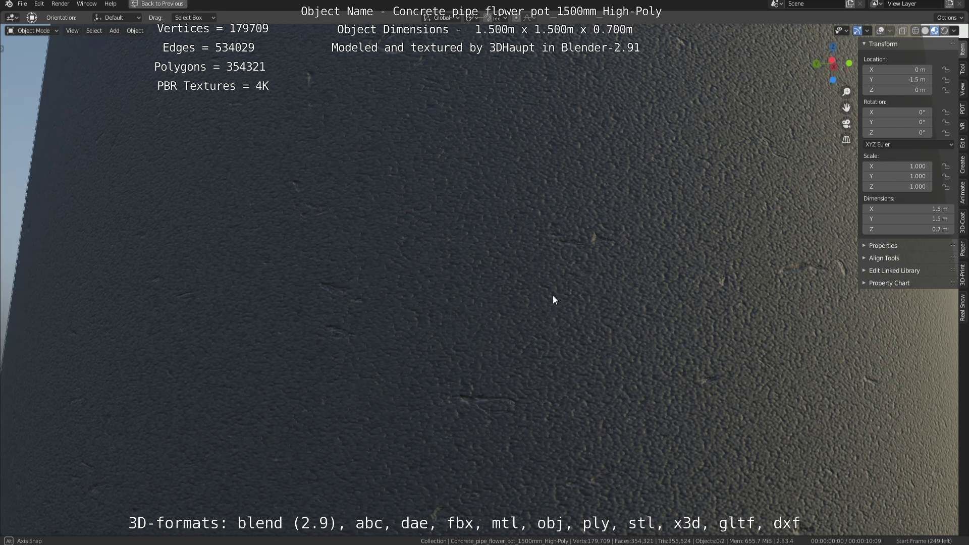 Concrete Pipe Flower Pot 1500mm High-Poly 3D model_23