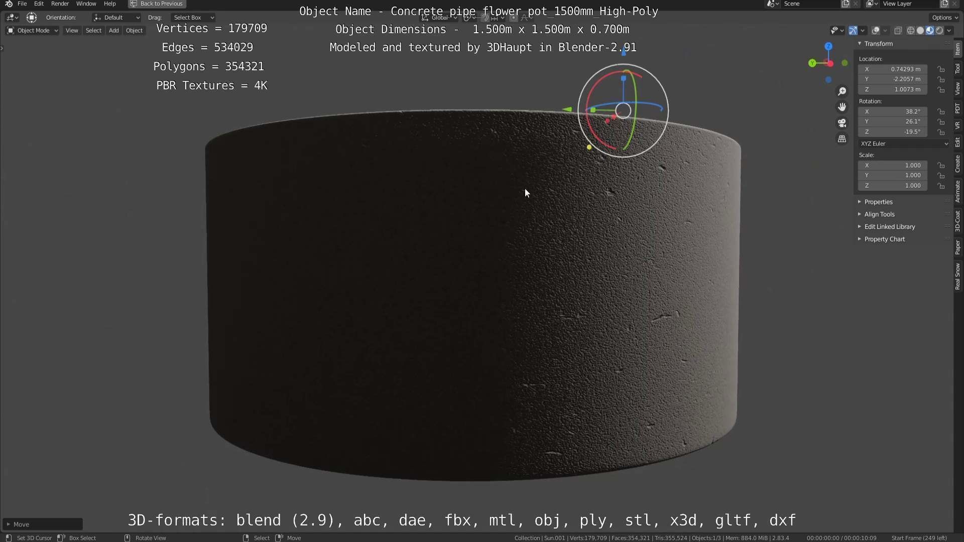 Concrete Pipe Flower Pot 1500mm High-Poly 3D model_30