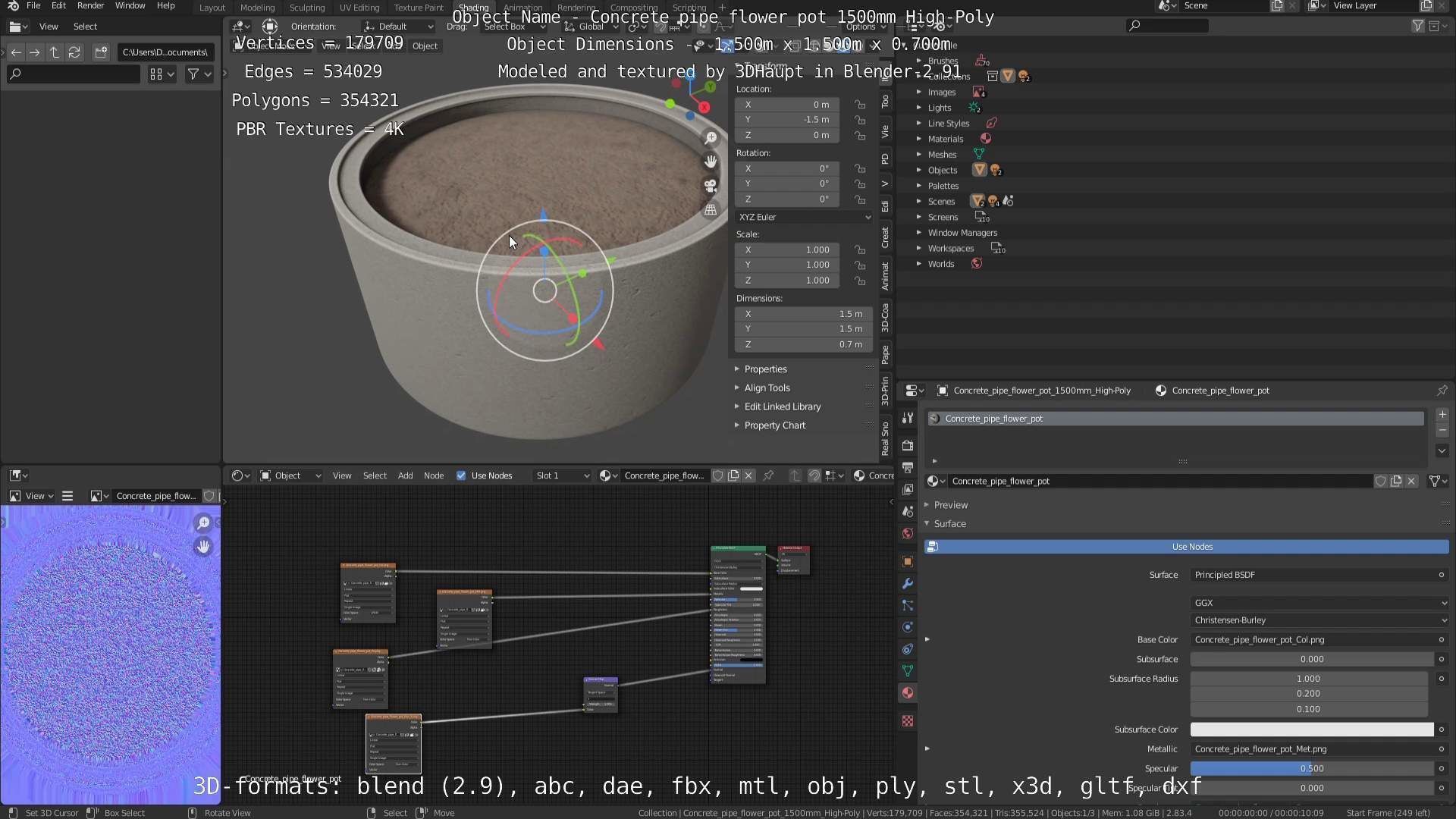 Concrete Pipe Flower Pot 1500mm High-Poly 3D model_97