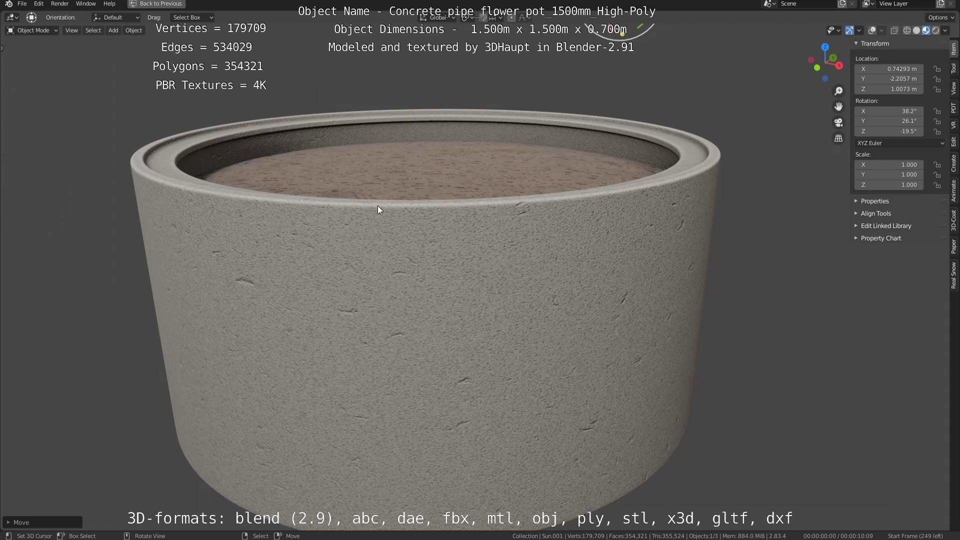 Concrete Pipe Flower Pot 1500mm High-Poly 3D model_28