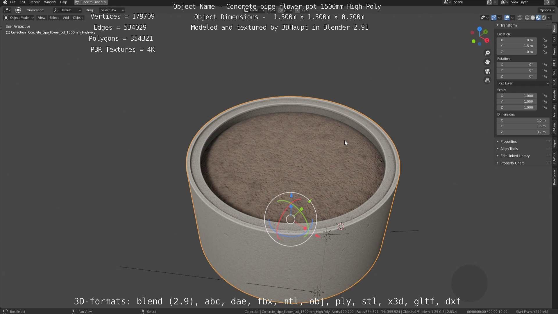 Concrete Pipe Flower Pot 1500mm High-Poly 3D model_124