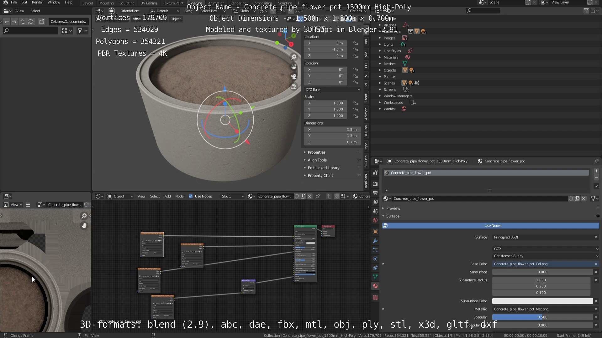 Concrete Pipe Flower Pot 1500mm High-Poly 3D model_74