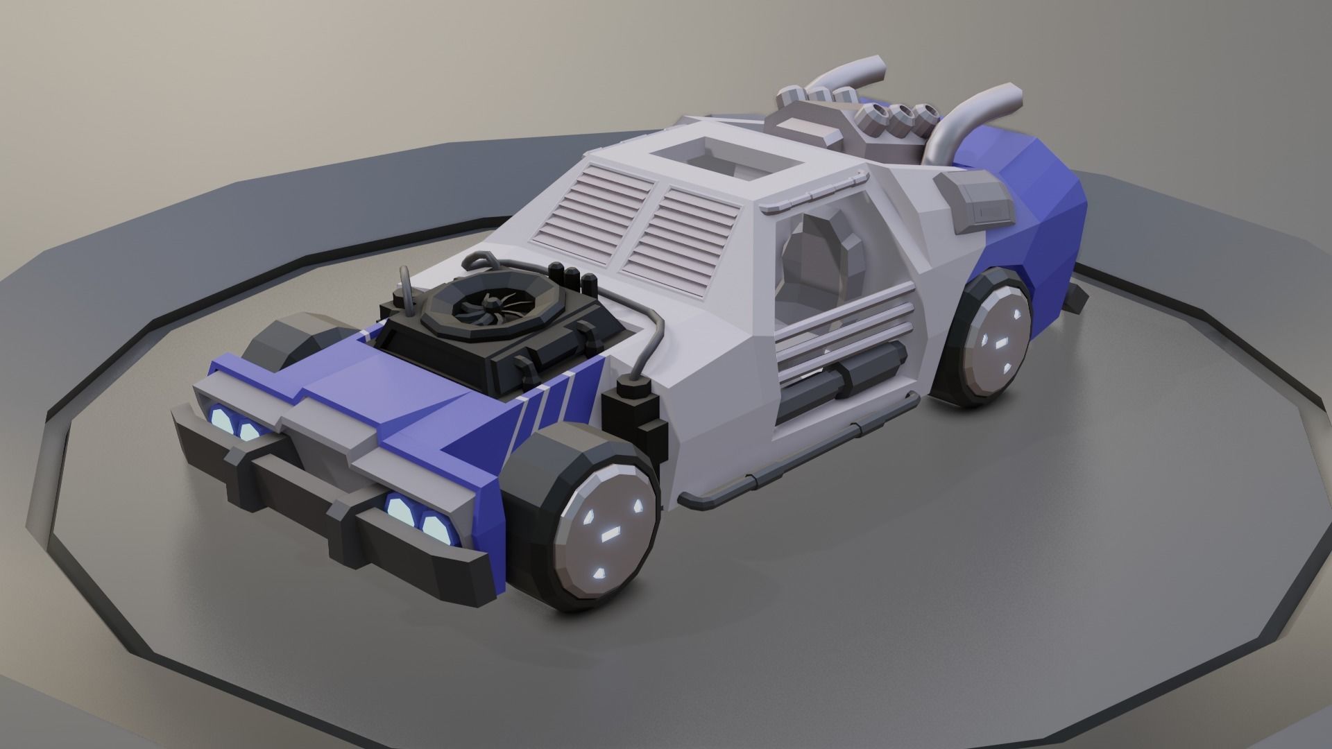 custom sci-fi car Low-poly 3D model_3