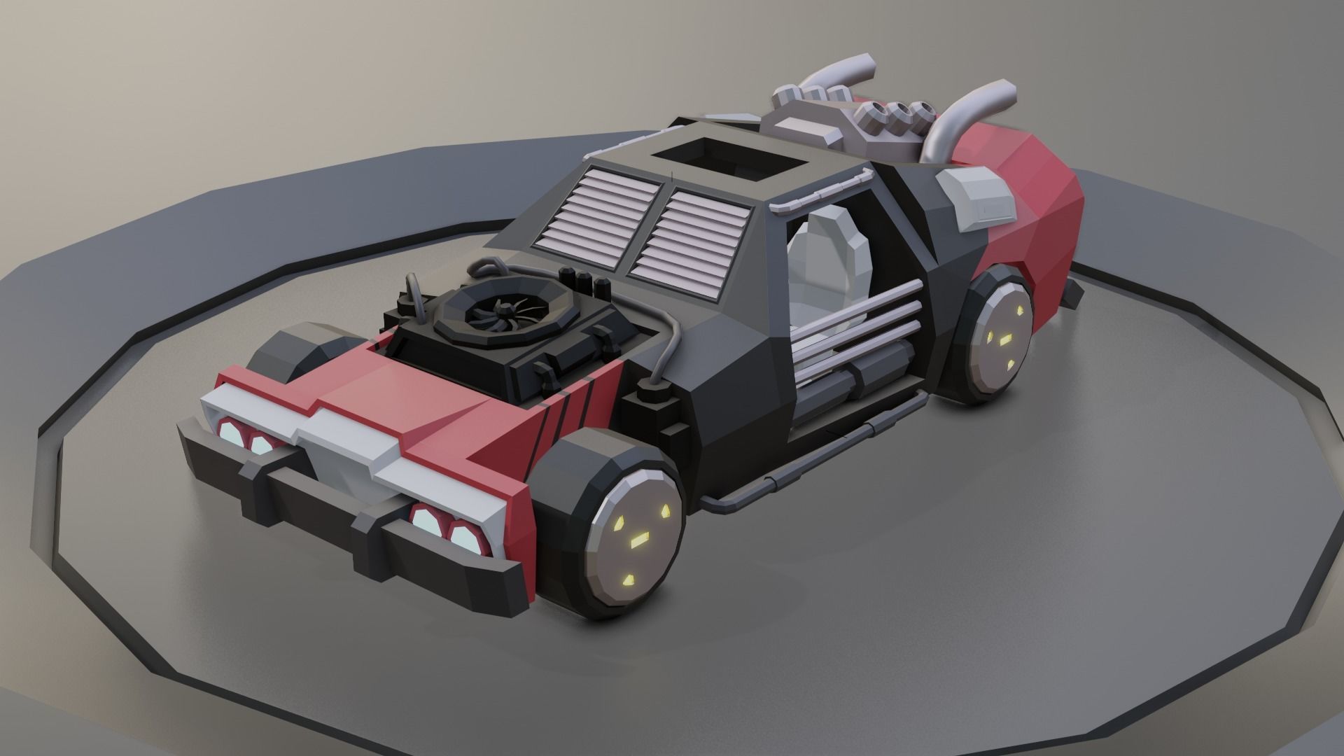 custom sci-fi car Low-poly 3D model_2