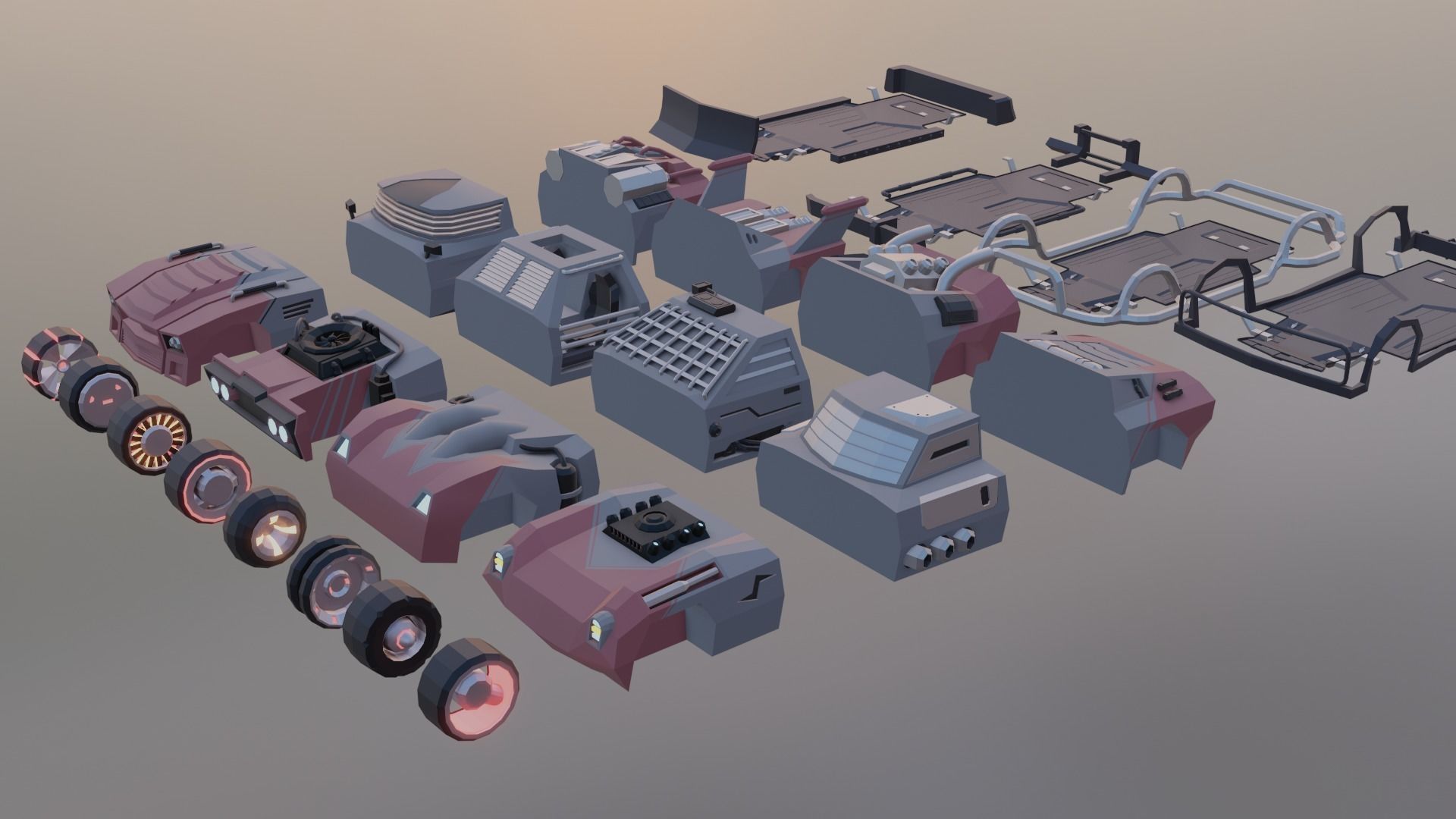 custom sci-fi car Low-poly 3D model_35