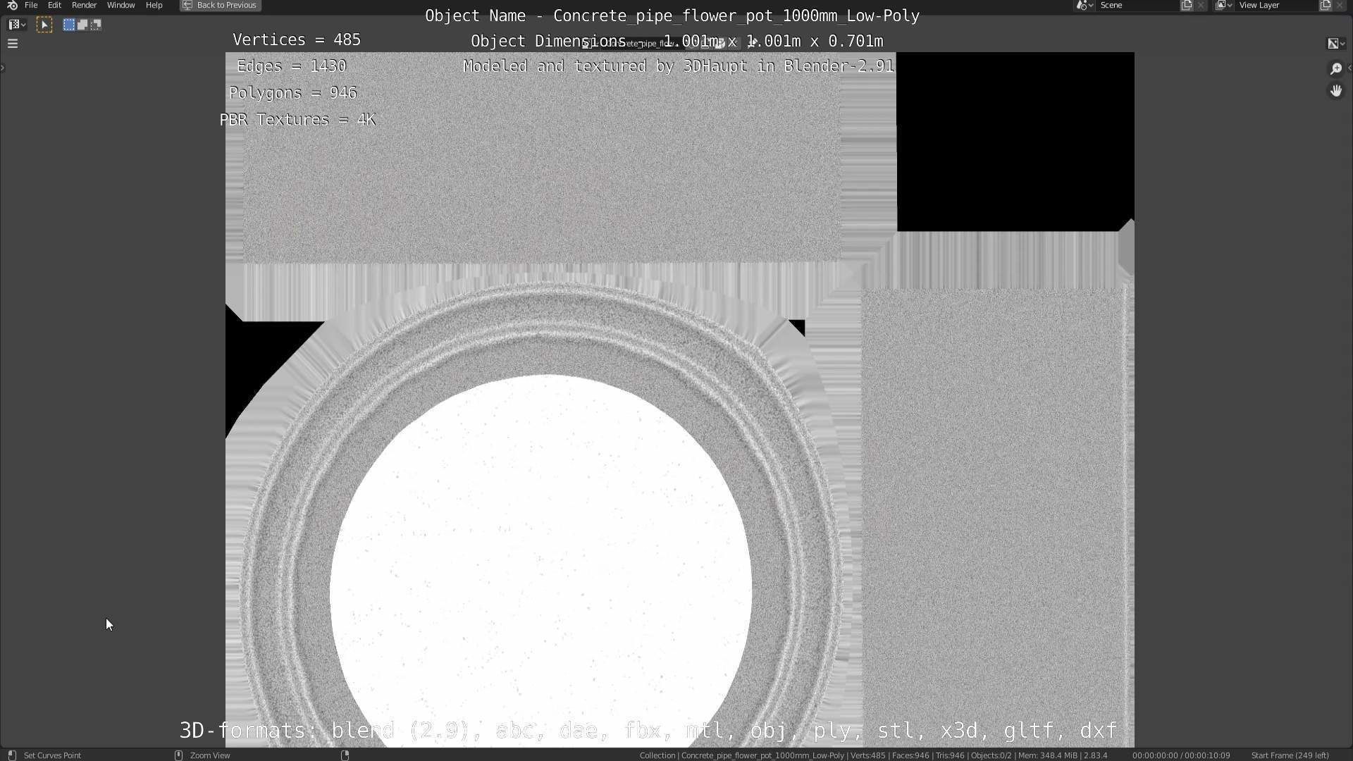 Concrete Pipe Flower Pot 1000mm Low-Poly Low-poly 3D model_49