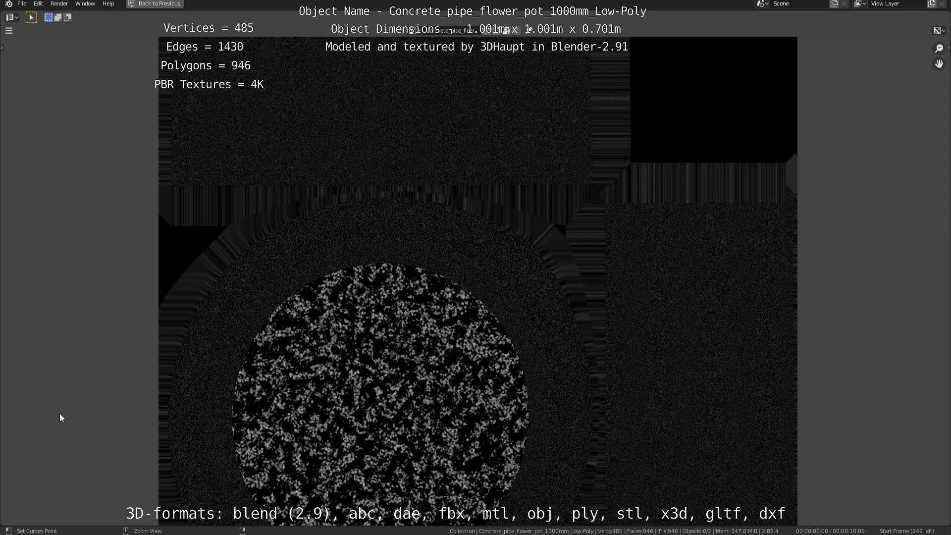 Concrete Pipe Flower Pot 1000mm Low-Poly Low-poly 3D model_39